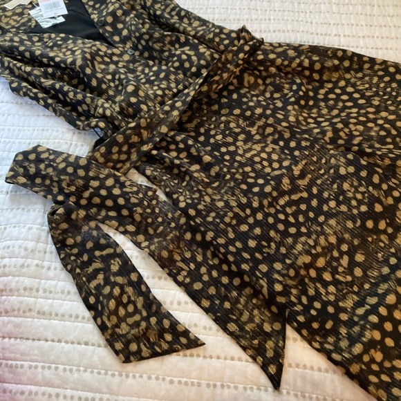 NWT MICHAEL Michael Kors Brown Shimmer Animal Print Jumpsuit Wide Leg Sz XS - Picture 4 of 12